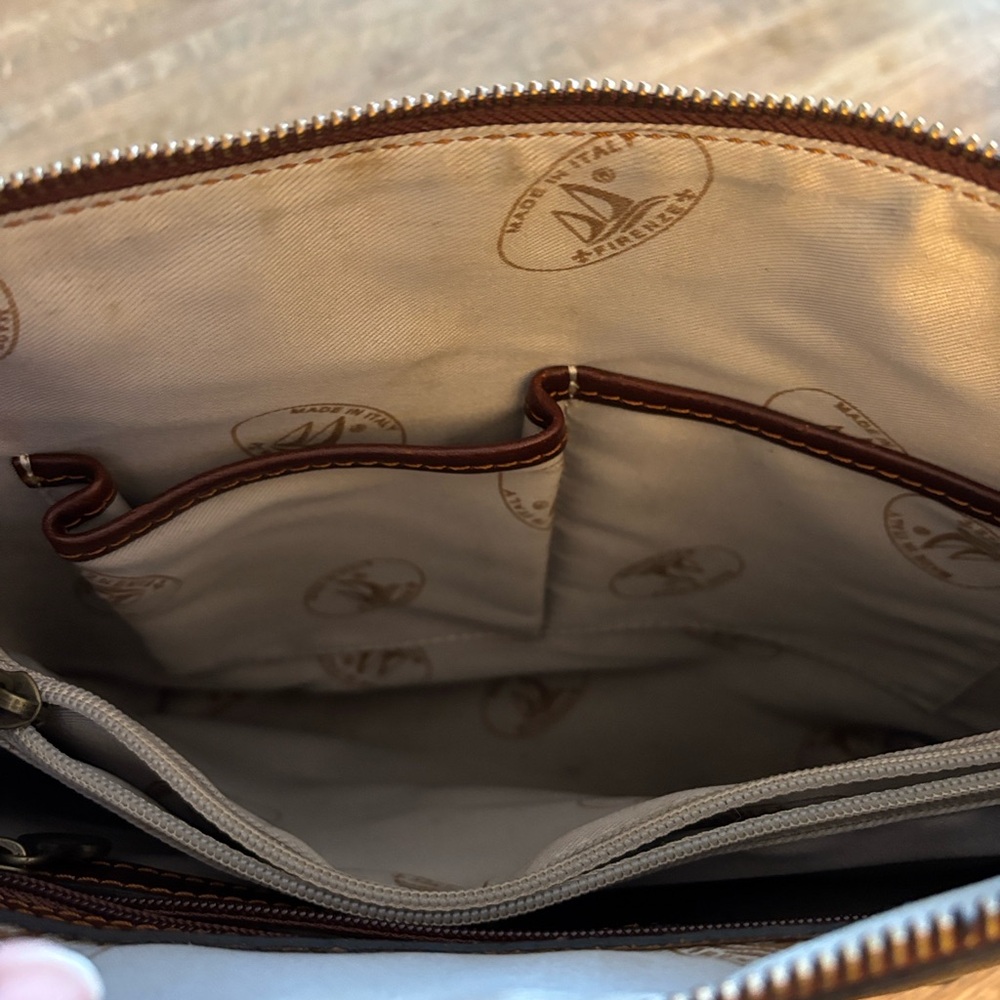 D & D Firenze Leather Dark Green/ Olive Crossbody/Shoulder Bag w/Brown Trim - Picture 8 of 15